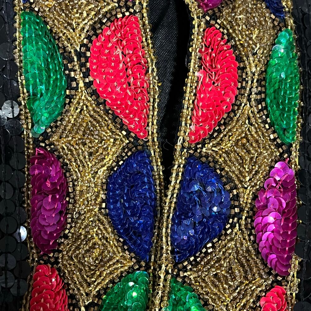Eve's Allure Vintage Womens Natural Silk Sequins Beaded Jacket Size 1X - Picture 9 of 11